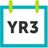 Simple teal and green icon of a page of a calendar with “YR3” printed in black in the center, representing 3-year data